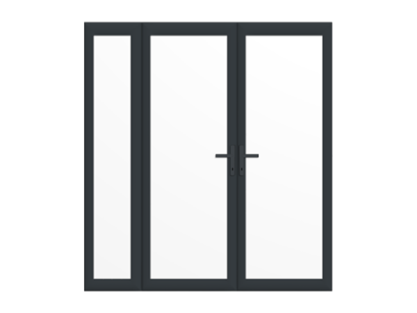 1790mm x 2090mm - Grey-on-White uPVC French Doors with Narrow Side Panel
