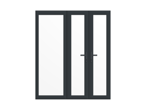 1790mm x 2090mm - Grey-on-White uPVC French Doors with Wide Side Panel
