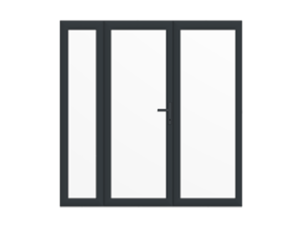 2090mm x 2090mm - Grey-on-White uPVC French Doors with Narrow Side Panel