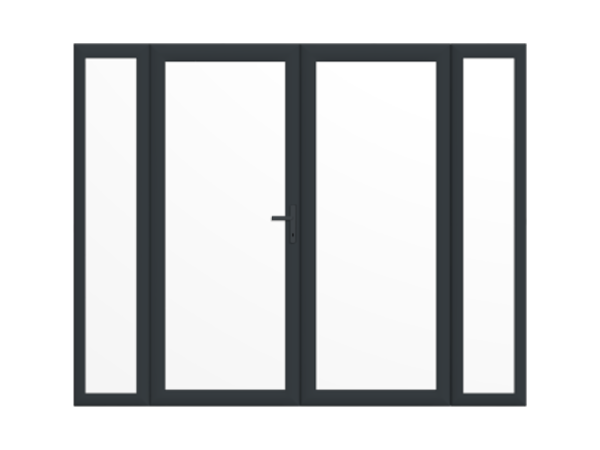 2390mm x 2090mm - Grey-on-White uPVC French Doors with Narrow Side Panels